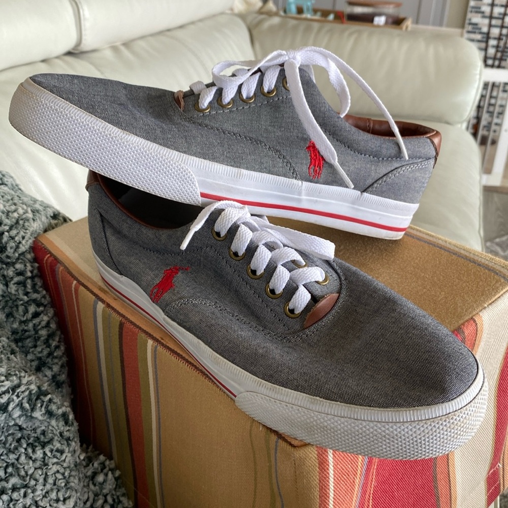 Polo Ralph Lauren Vaughn Men's Gray Chambray leather upper Sneaker Size 9 D